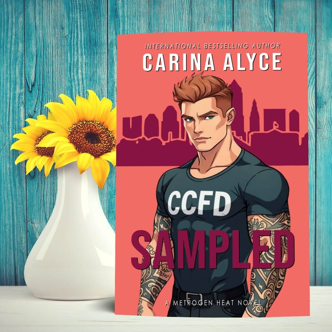 Book cover of 'Sampled' by Carina Alyce with a city skyline and sunflower in the background