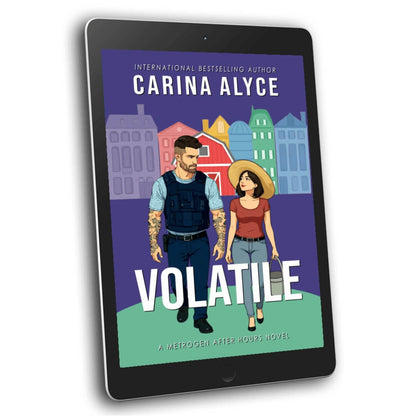 Ebook cover of 'Volatile' by Carina Alyce on a tablet screen