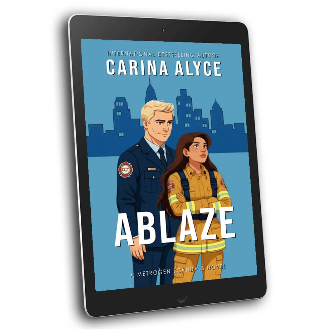 Ebook cover of 'Ablaze' by Carina Alyce on a tablet screen