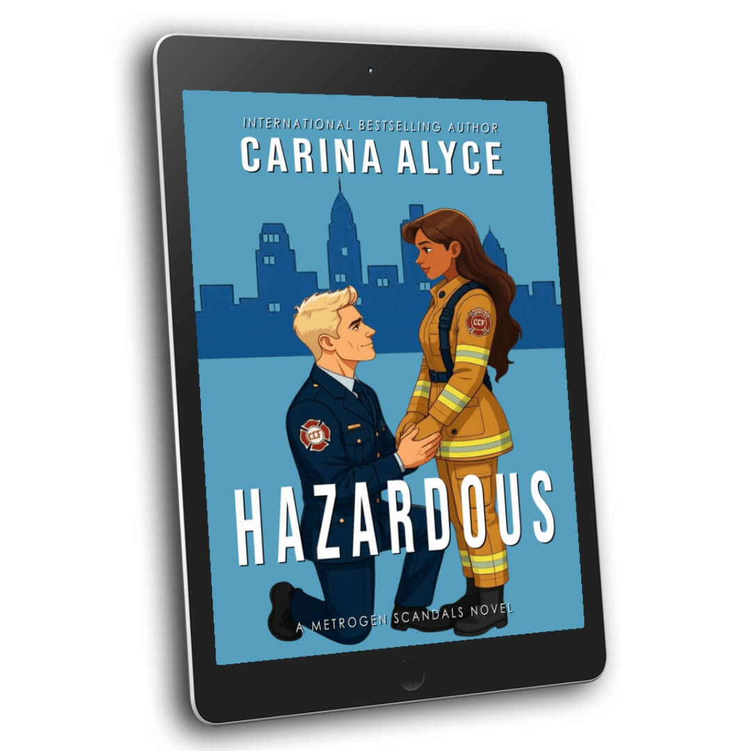 Book cover of 'Hazardous' by Carina Alyce on a tablet screen